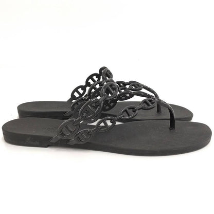 Hermes Island Sandals Chaine D'ancre Black Size 37