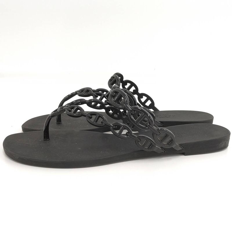 Hermes Island Sandals Chaine D'ancre Black Size 37