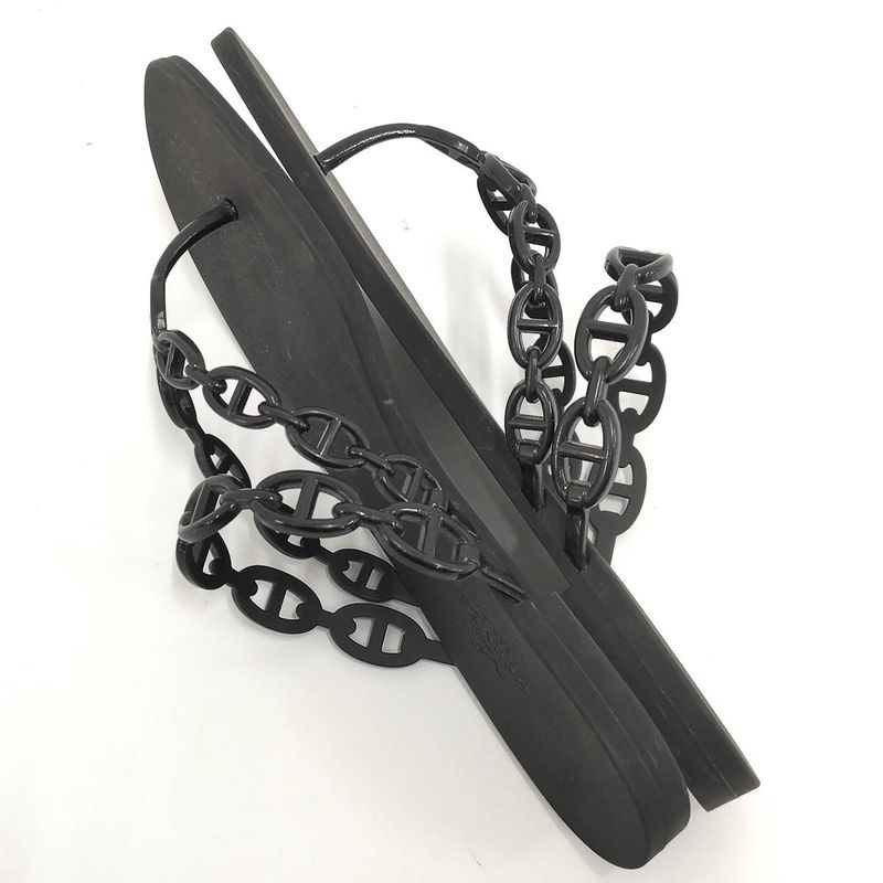 Hermes Island Sandals Chaine D'ancre Black Size 37