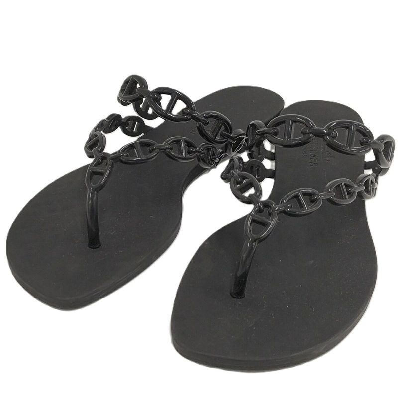 Hermes Island Sandals Chaine D'ancre Black Size 37