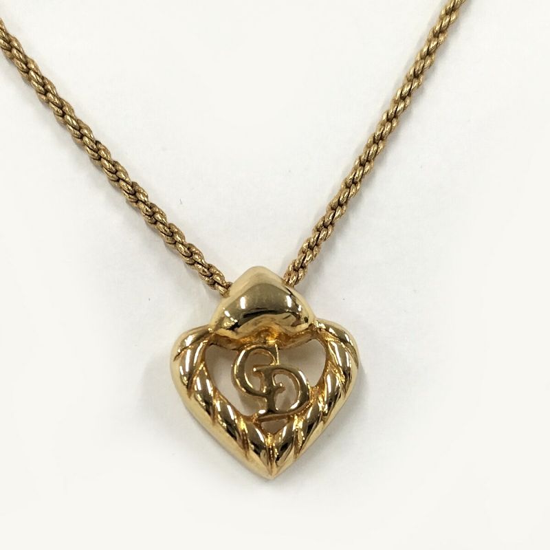 Christian Dior Necklace Logo Heart Gold Plated