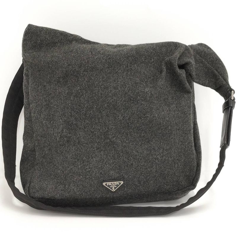 Prada Messenger Bag Shoulder Bag Wool Gray