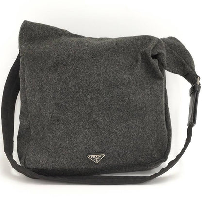 Prada Messenger Bag Shoulder Bag Wool Gray