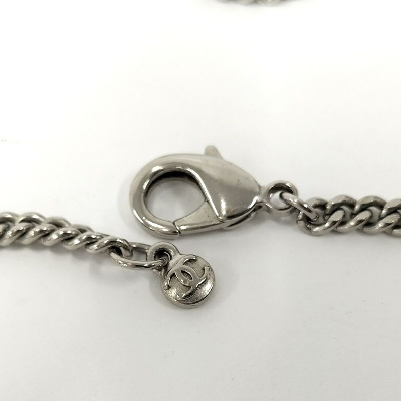 Chanel Long Necklace 09p Coco Mark Dog Tag Plate Silver Plated A41491