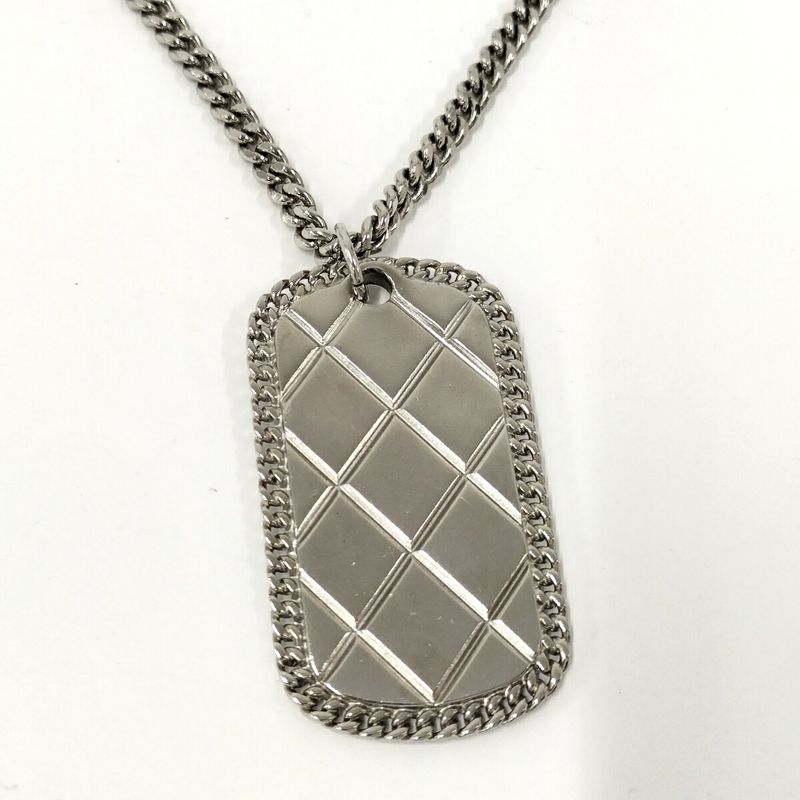 Chanel Long Necklace 09p Coco Mark Dog Tag Plate Silver Plated A41491