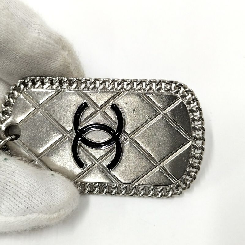 Chanel Long Necklace 09p Coco Mark Dog Tag Plate Silver Plated A41491