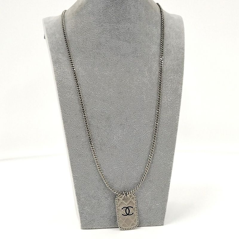 Chanel Long Necklace 09p Coco Mark Dog Tag Plate Silver Plated A41491