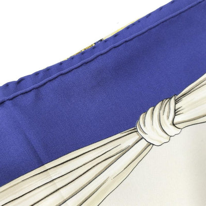 Hermes Large Scarf Kare90 Etriers 100% Silk Blue White Gold
