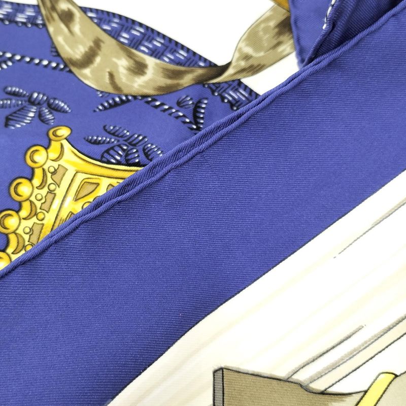 Hermes Large Scarf Kare90 Etriers 100% Silk Blue White Gold