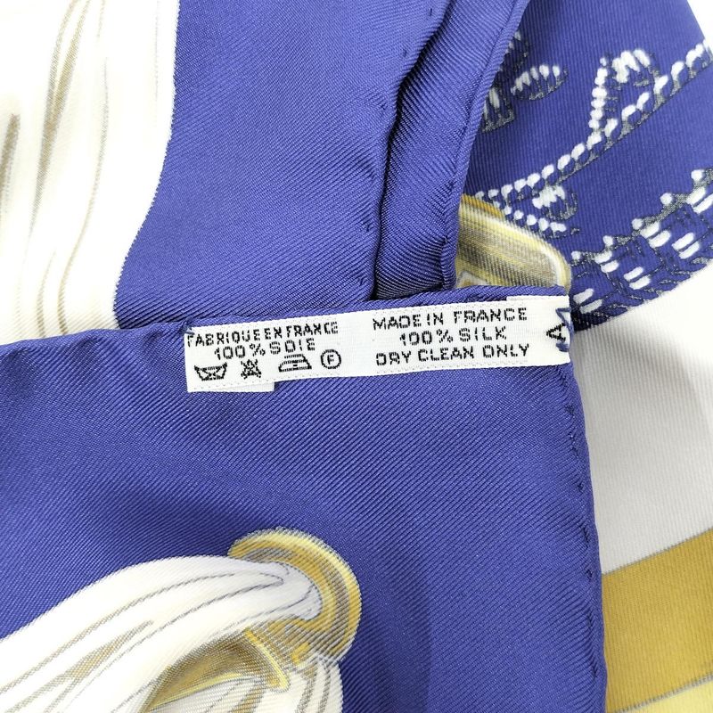 Hermes Large Scarf Kare90 Etriers 100% Silk Blue White Gold