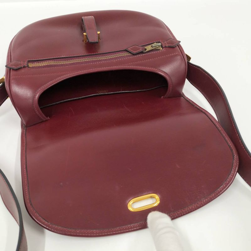 Hermes Bardo Golf Shoulder Bag Leather Bordeaux F Engraved