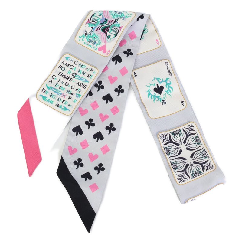 Hermes []h063169s JEU DE Cartes Playing Cards Pattern Silk Twilly