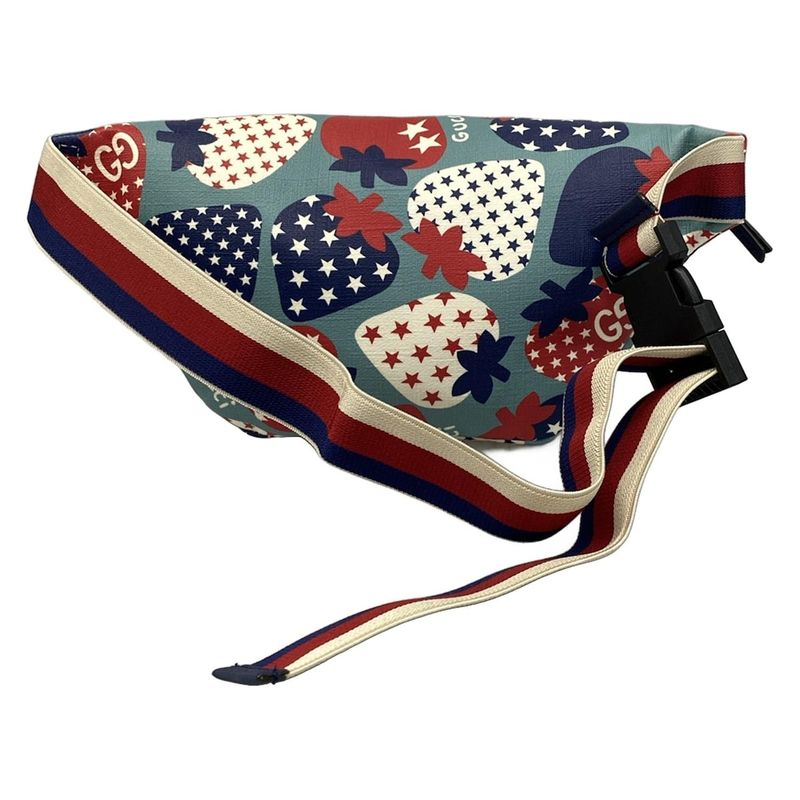 Gucci Waist Pouch Children's Belt Bag 502095 Light Blue X Red X Multi Straw Berry