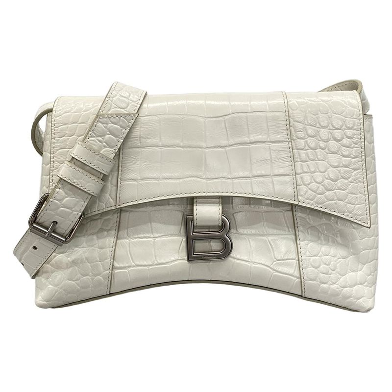 Balenciaga Shoulder Bag Downtown XS 671355 White Shape Pressed Leather