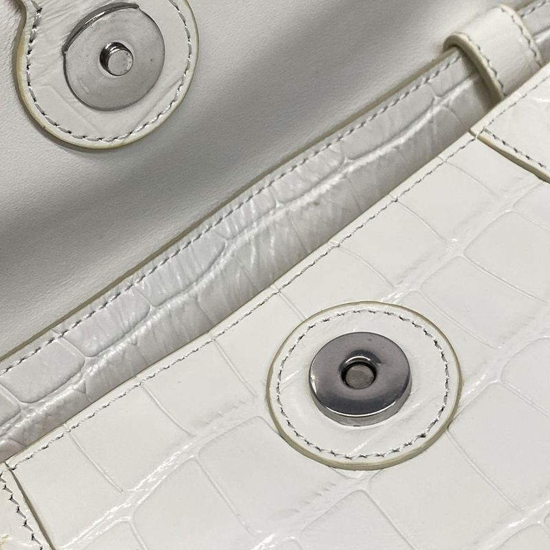 Balenciaga Shoulder Bag Downtown XS 671355 White Shape Pressed Leather