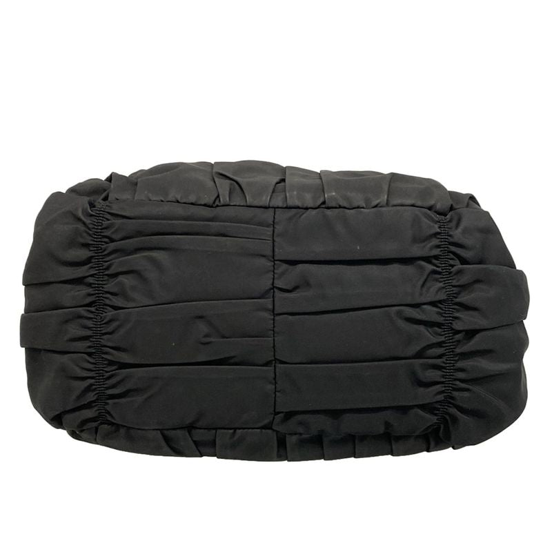 Prada Handbag Gathered Bag Black Leather Tag Leather