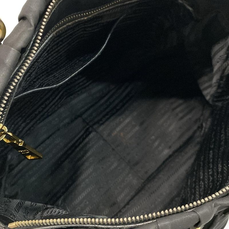 Prada Handbag Gathered Bag Black Leather Tag Leather