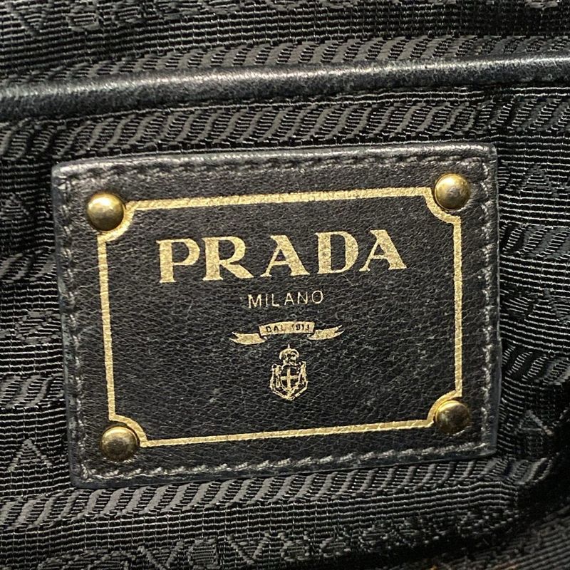 Prada Handbag Gathered Bag Black Leather Tag Leather