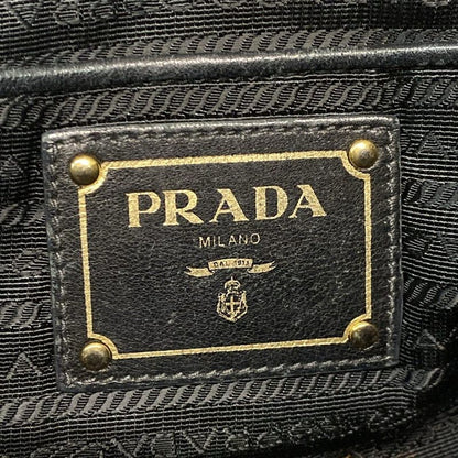 Prada Handbag Gathered Bag Black Leather Tag Leather