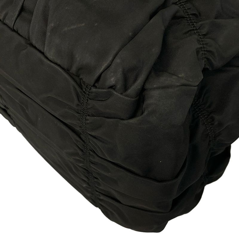 Prada Handbag Gathered Bag Black Leather Tag Leather