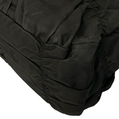 Prada Handbag Gathered Bag Black Leather Tag Leather