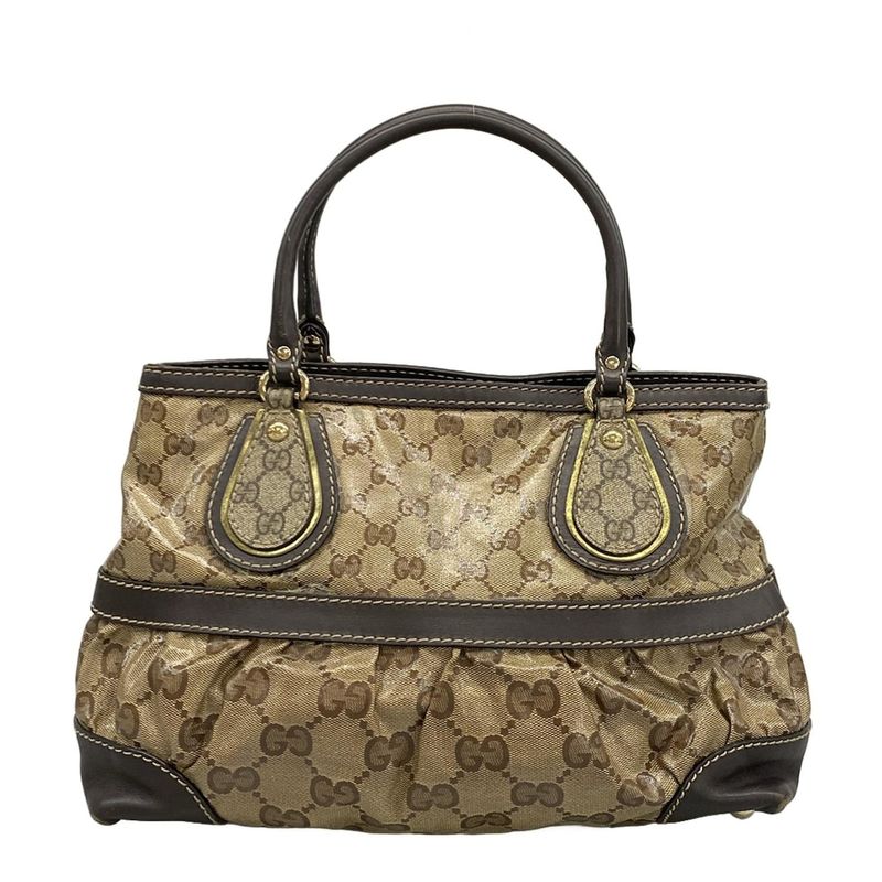 Gucci Tote Bag Crystal GG 223964 Dark Brown Leather