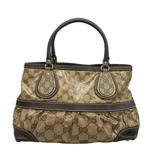 Gucci Tote Bag Crystal GG 223964 Dark Brown Leather