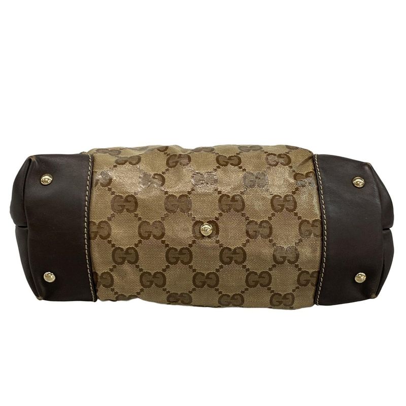 Gucci Tote Bag Crystal GG 223964 Dark Brown Leather
