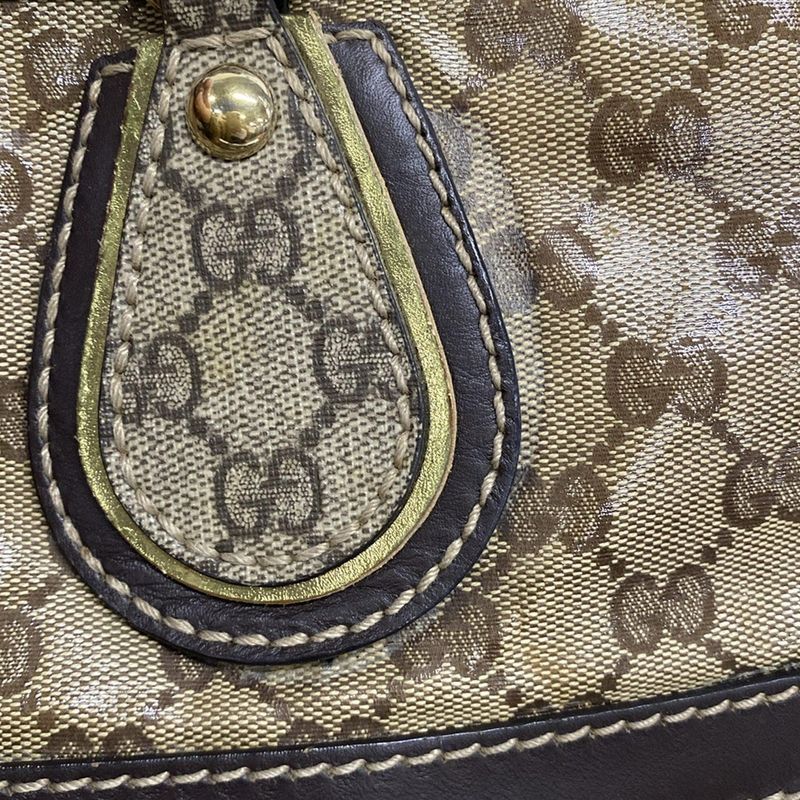 Gucci Tote Bag Crystal GG 223964 Dark Brown Leather