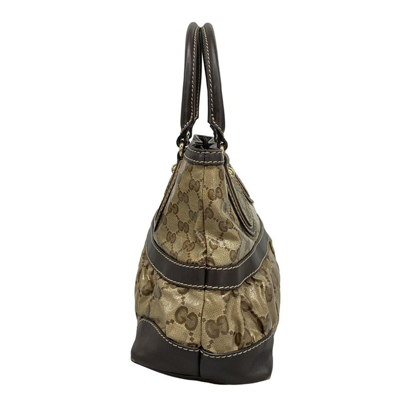 Gucci Tote Bag Crystal GG 223964 Dark Brown Leather