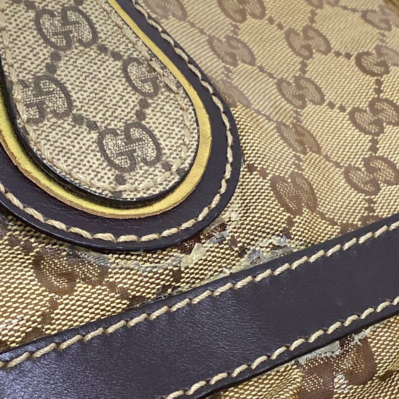 Gucci Tote Bag Crystal GG 223964 Dark Brown Leather