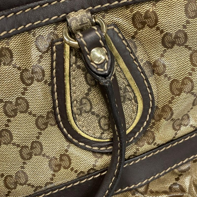 Gucci Tote Bag Crystal GG 223964 Dark Brown Leather