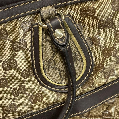 Gucci Tote Bag Crystal GG 223964 Dark Brown Leather