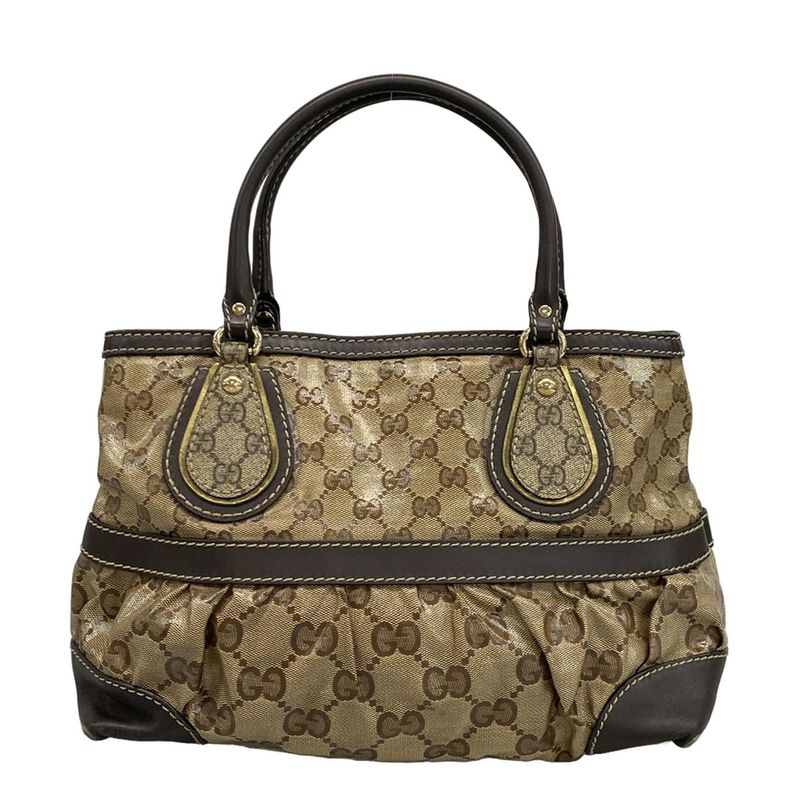 Gucci Tote Bag Crystal GG 223964 Dark Brown Leather