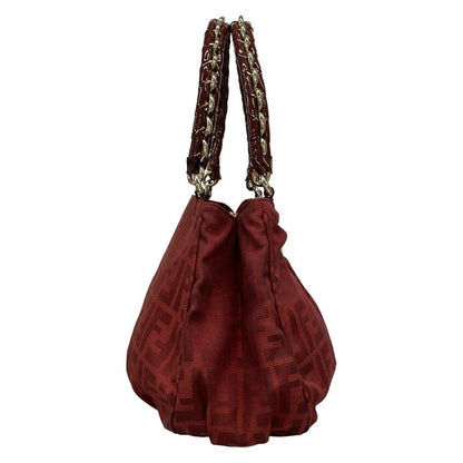 Fendi Handbag Mia Zucca Pattern 8br615-Ebz Bordeaux Chain Handle Leather