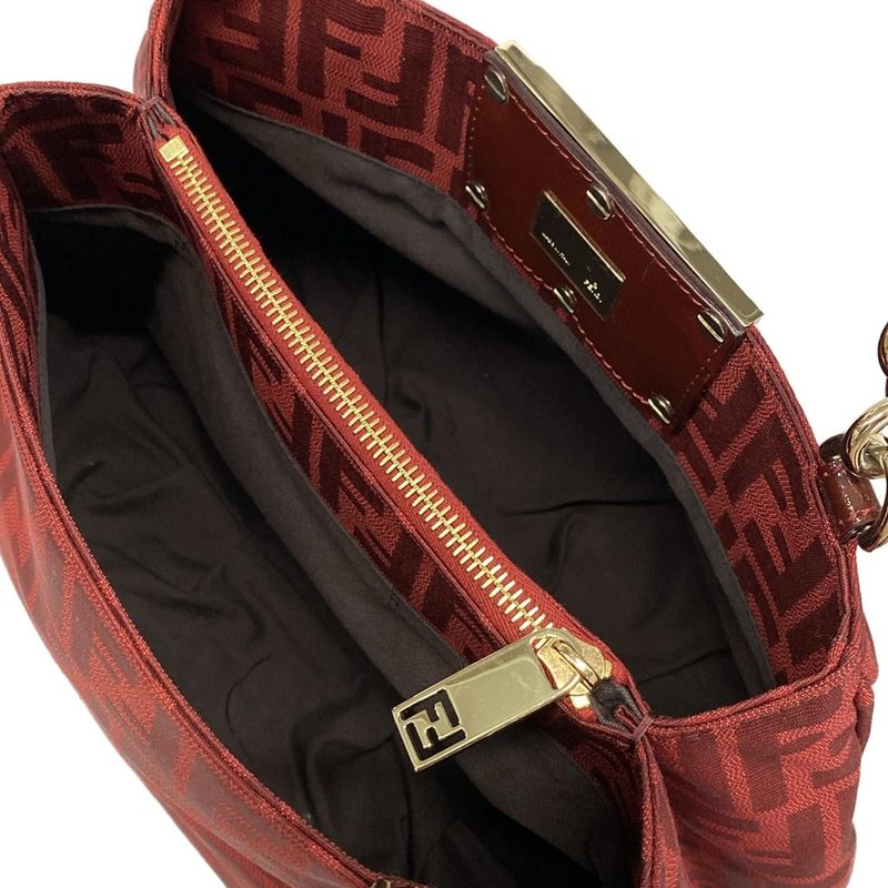 Fendi Handbag Mia Zucca Pattern 8br615-Ebz Bordeaux Chain Handle Leather