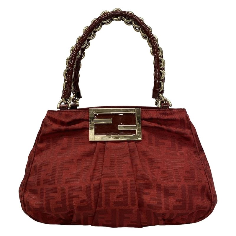 Fendi Handbag Mia Zucca Pattern 8br615-Ebz Bordeaux Chain Handle Leather