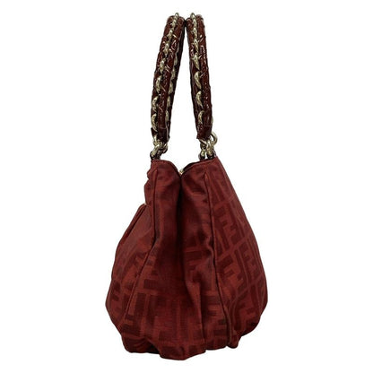 Fendi Handbag Mia Zucca Pattern 8br615-Ebz Bordeaux Chain Handle Leather