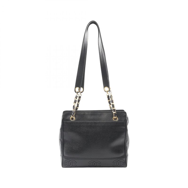 Chanel Tote Bag Triple Coco Mark Black Leather Calf Triple Coco Shoulder Tote