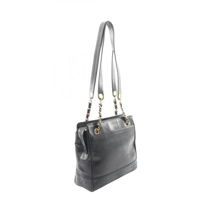 Chanel Tote Bag Triple Coco Mark Black Leather Calf Triple Coco Shoulder Tote