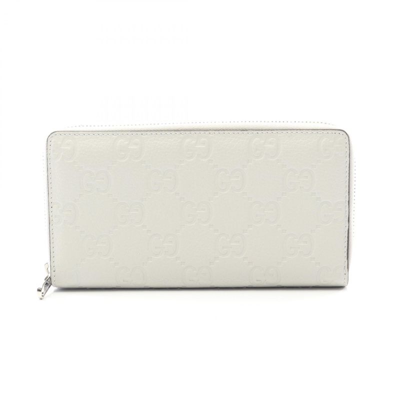 Gucci Round Long Wallet Gucci Imprint 835003 Light Gray Leather Gucci Imprint