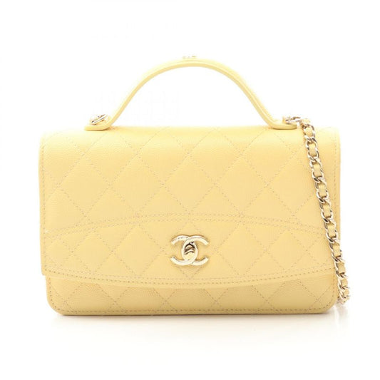 Chanel Shoulder Bag Matelasse Top Handle Yellow Caviar Skin (grained Calf)