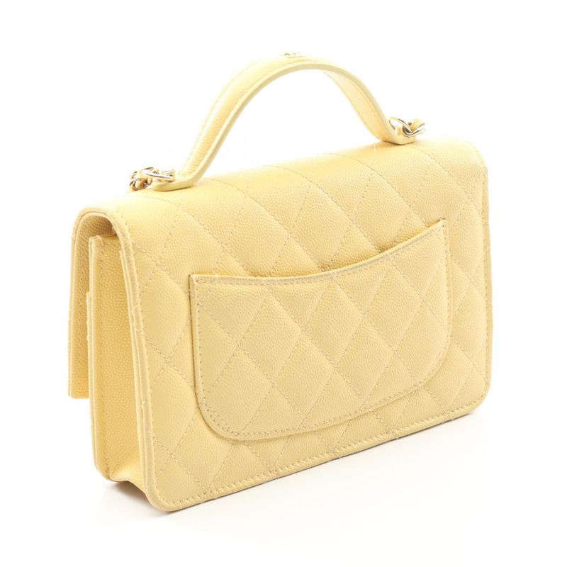 Chanel Shoulder Bag Matelasse Top Handle Yellow Caviar Skin (grained Calf)