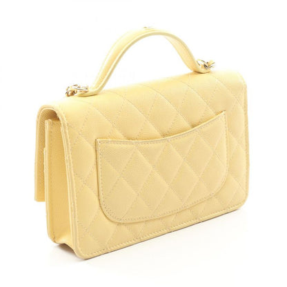 Chanel Shoulder Bag Matelasse Top Handle Yellow Caviar Skin (grained Calf)