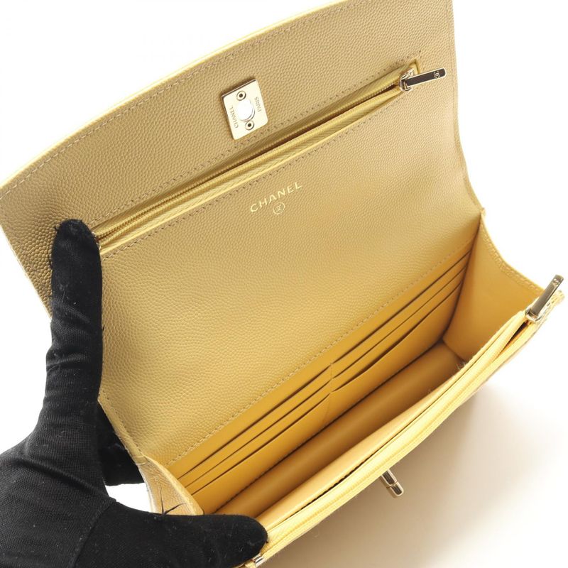 Chanel Shoulder Bag Matelasse Top Handle Yellow Caviar Skin (grained Calf)