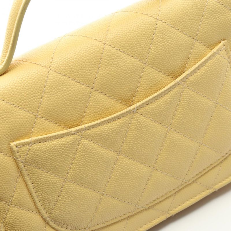 Chanel Shoulder Bag Matelasse Top Handle Yellow Caviar Skin (grained Calf)
