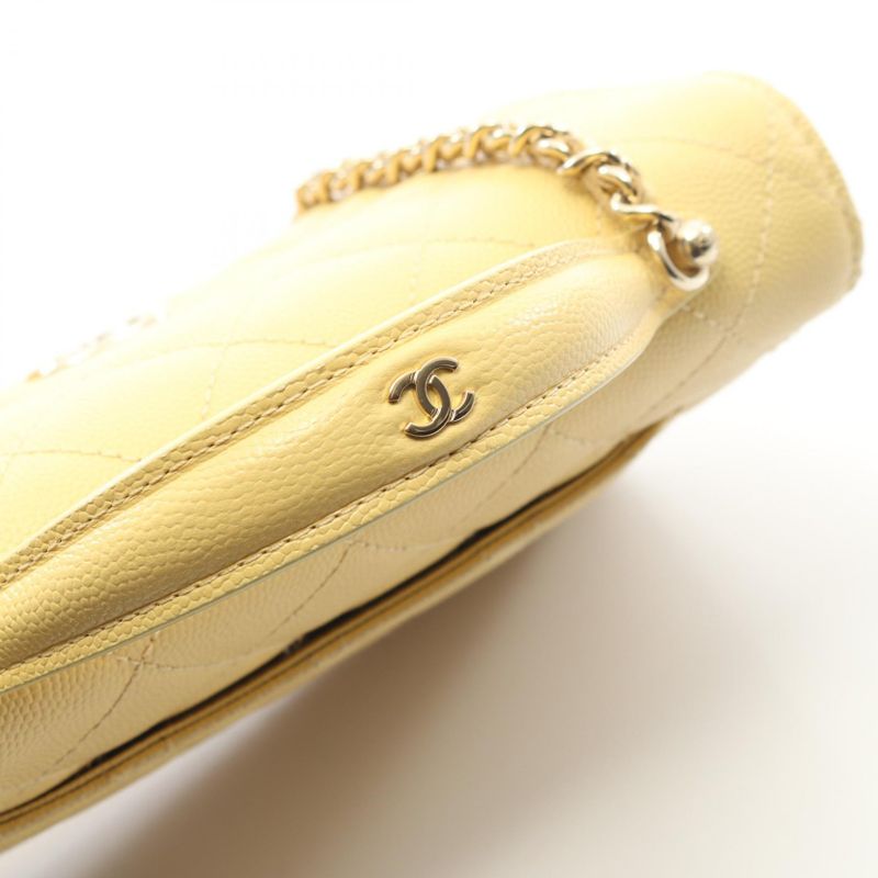 Chanel Shoulder Bag Matelasse Top Handle Yellow Caviar Skin (grained Calf)