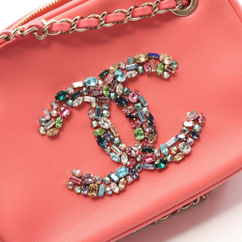 Chanel Shoulder Bag Coco Mark Pink Lambskin Coco Mark Bijou Crystal Camera Bag