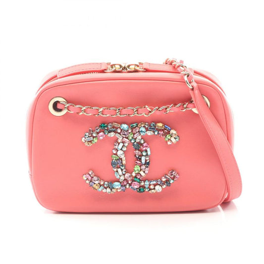 Chanel Shoulder Bag Coco Mark Pink Lambskin Coco Mark Bijou Crystal Camera Bag