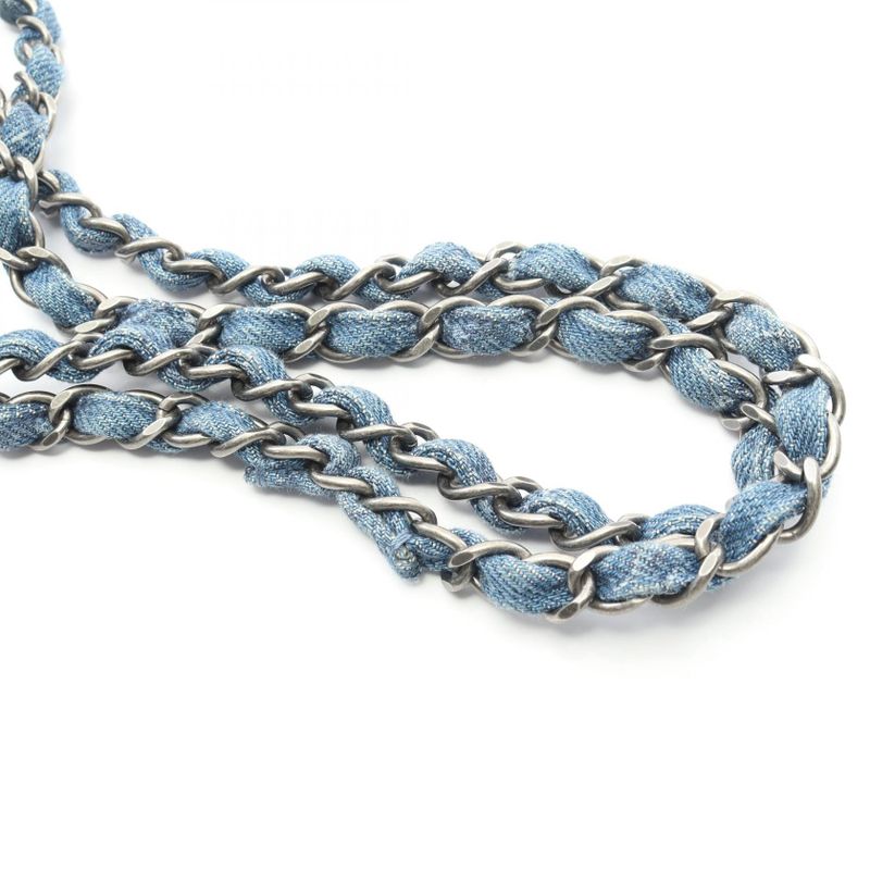 Chanel Shoulder Bag Coco Mark W Flap Denim Blue Denim Matelasse Double Flap